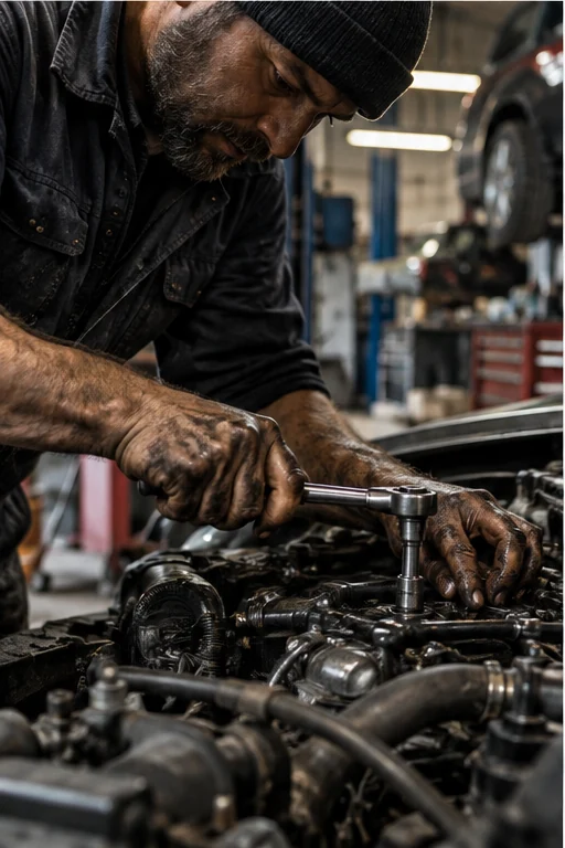 AI-generated editorial illustration of mechanic at work